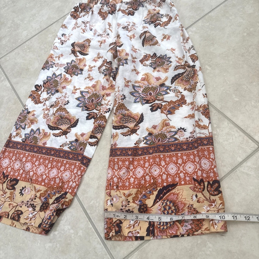 Rachel Roy 2-Piece Set White Floral Top & Wide Leg Crop Pants Linen Blend Sz M - Picture 13 of 13